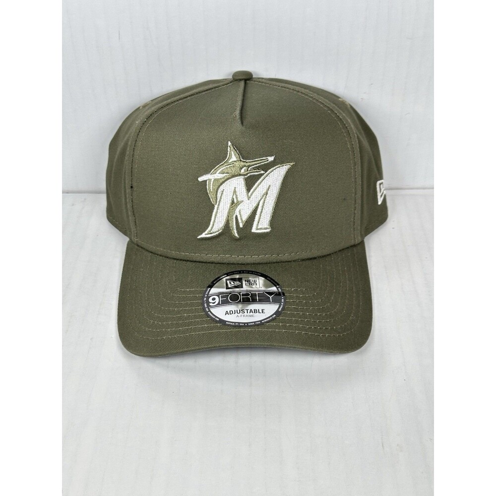 New Era Miami Marlins MLB 9FORTY A-Frame SnapBack Adjustable Hat Cap Olive NWT